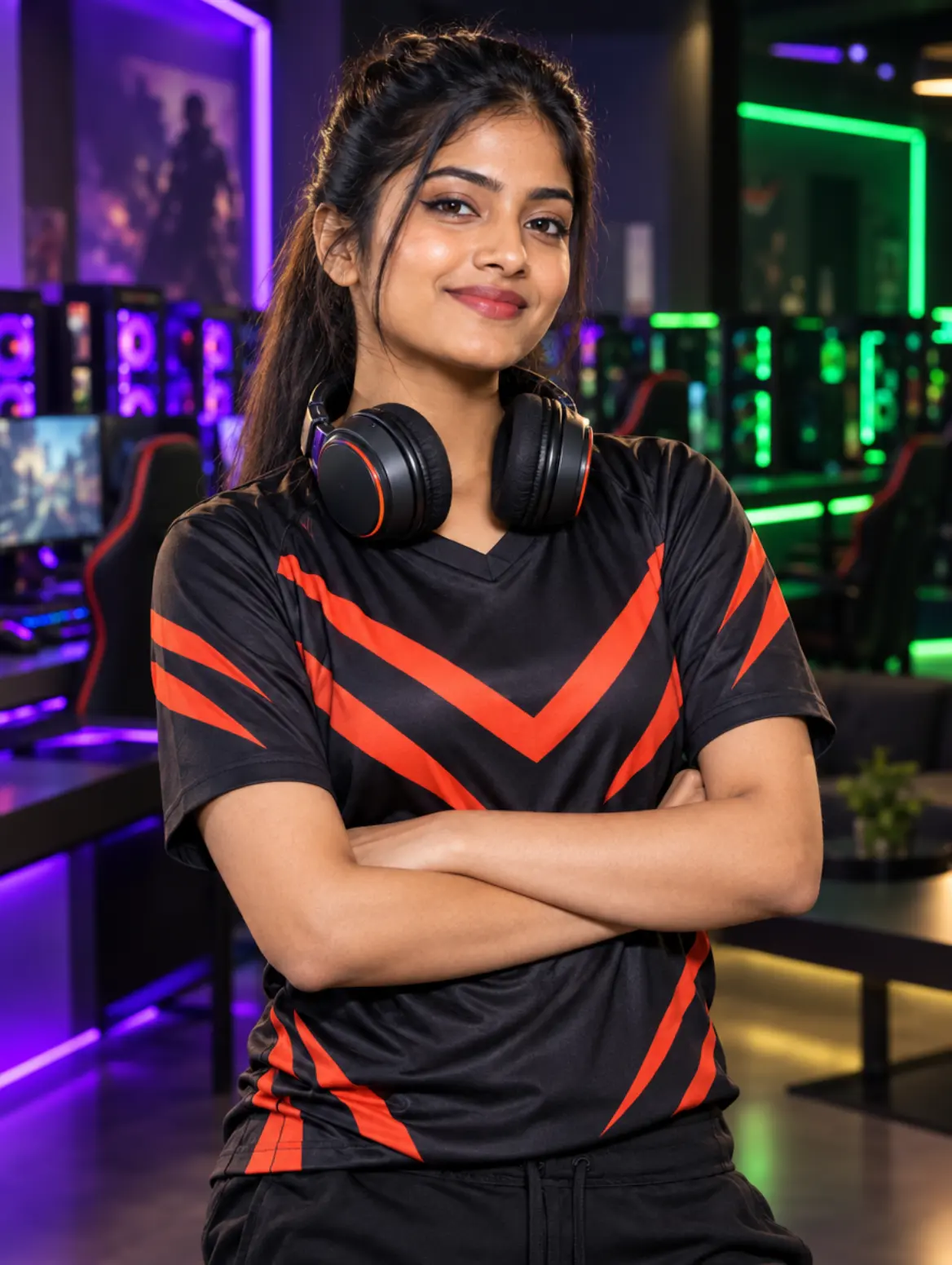A player wearing the venue's esports jersey